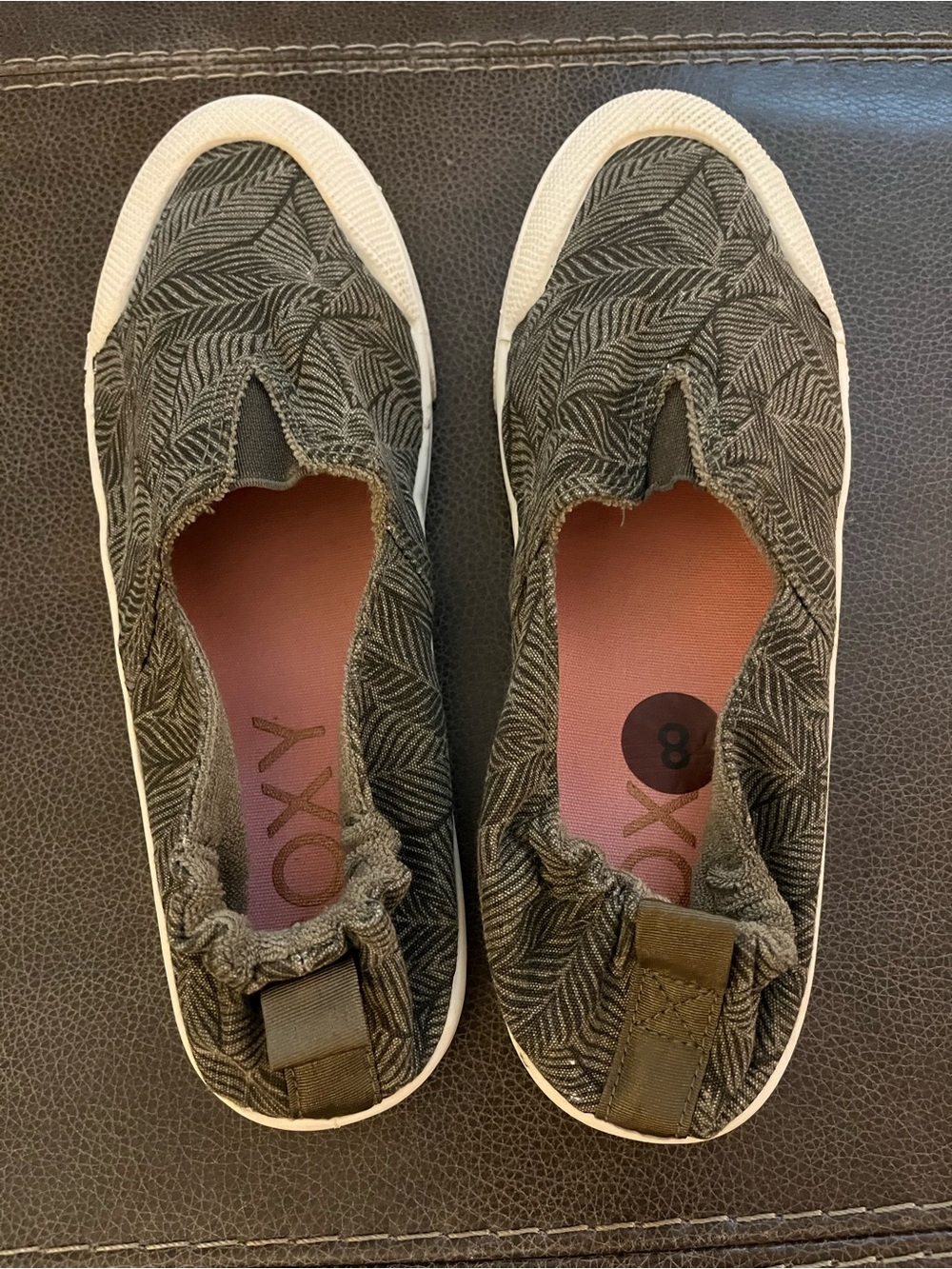Roxy Women's Slip-On Shoes Olive Leaf Print